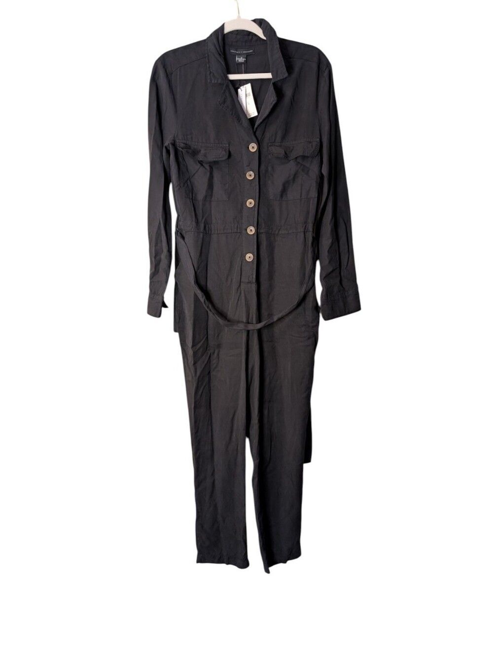 Sanctuary x Anthropologie Utility Jumpsuit Black Button Front Belted Size Medium